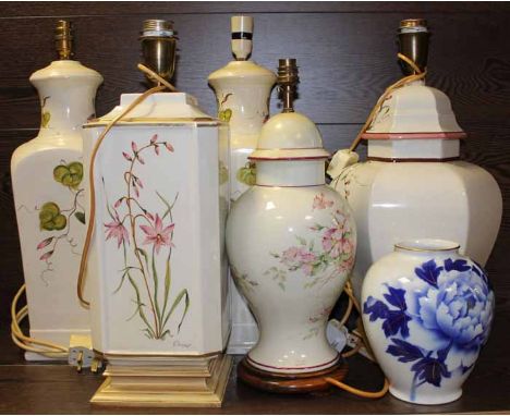 COLLECTION OF SIX VARIOUS CERAMIC LAMPS
along with an Asian vase (7)