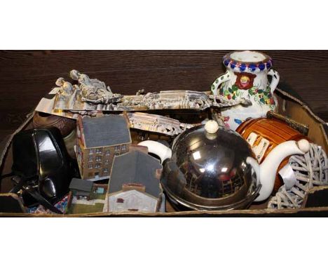 LOT OF MIXED COLLECTABLES 
including two decorative mantel clocks, olympus camera etc 