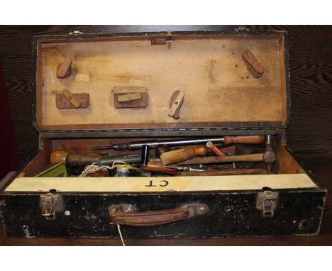 CHEST OF JOINERS TOOLS
including vintage rules, hammers etc, chest 66cm long
Condition fair for age