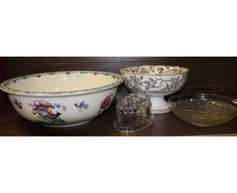 SELECTION OF CERAMICS
including a Mailing wash basin, three Cornish Kitchen ware blue and white jars, Victorian ironstone fru