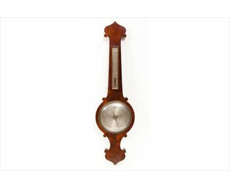 VICTORIAN MAHOGANY WHEEL BAROMETER
with silvered indicator dial, 95cm high
