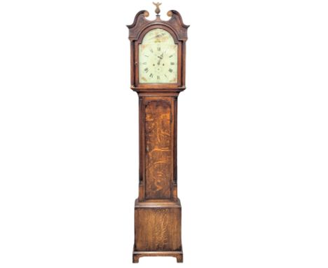 A good quality Late 18th Century / Early 19th Century George III oak long case clock with painted dial, reeded columns and sw
