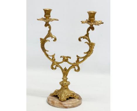 A Mid 20th Century brass candelabra on onyx base. 26x38cm