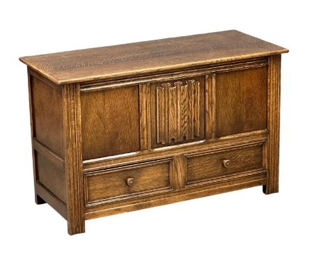 A vintage oak 18th Century style storage box, with 2 drawers. 99x43x62cm. (7)