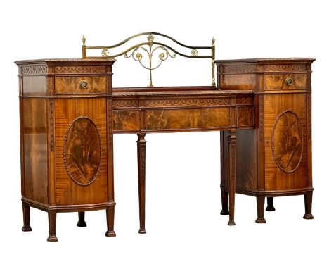 A large good quality Early 20th Century Chippendale Revival mahogany pedestal sideboard with brass gallery. 199x65x133cm. 3