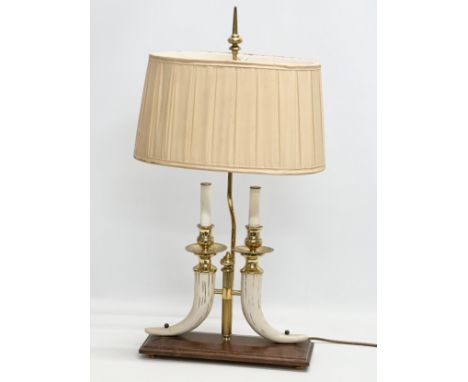 A Late 20th Century faux horn and brass table lamp. 34x13x70cm