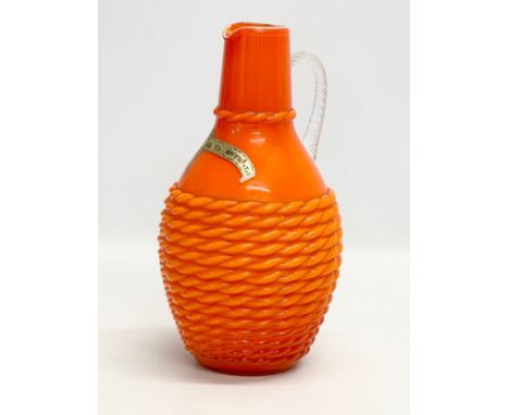 Stelvia Glass. A large Mid Century Italian “Opalina Fiorentina” rope twist glass pitcher. 1970. Empoli, Italy. 16x30cm