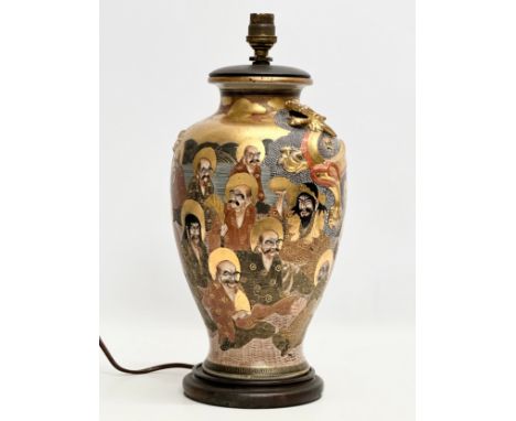 A Late 19th Century Japanese hand painted Immortals lamp. Attributed to Ryuzan. Meiji Period (1868-1912) Thousand Faces. 39cm