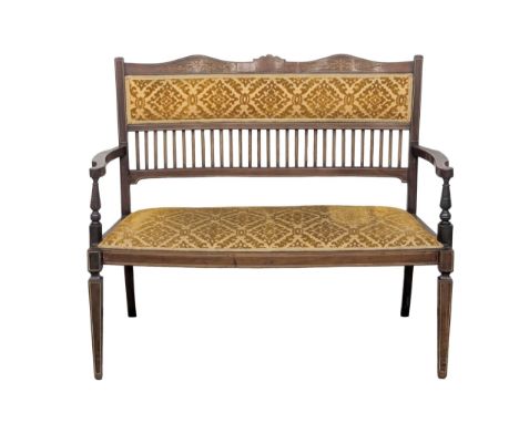 An Edwardian inlaid mahogany and rosewood 2 seater sofa with satin wood inlay. 111cm. 3