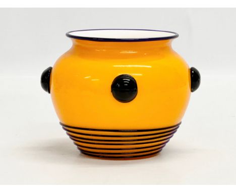 Michael Powolny for Loetz. An Early 20th Century “Tango Glass” bowl, with cobalt blue threads and cabochons. Designed by Mich