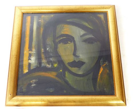Kunzler (contemporary),
a stylized portrait of young lady,
signed lower left,
oil on board,
60 x 60 cm