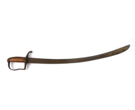 A 1796 patent light cavalry sabre with stirrup hilt and heavy curved blade, with a replaced wooden grip, blade l. 74. cm  CON