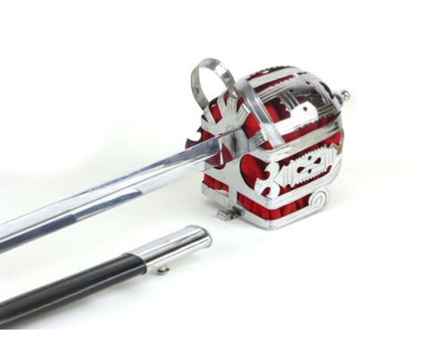 A reproduction Scottish broadsword with full basket felt lined hilt, leather and wire grip and a leather and plated scabbard,