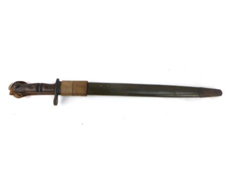 A First World War 1913 Remington American Volunteers bayonet with notched handle and push pin with proof marks to the blade, 