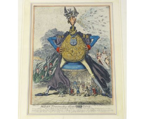 Hannah Humphrey, after James Gillray,
'Midas transmuting all into paper',
coloured satirical print,
published 9th March 1797,