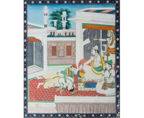  Painting depicting a fainted king Pigments and gold on paper India, Punjab hills, Kangra, first half 19th century . Outside 