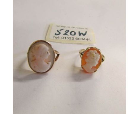 2 9ct gold cameo rings, sizes K and N.