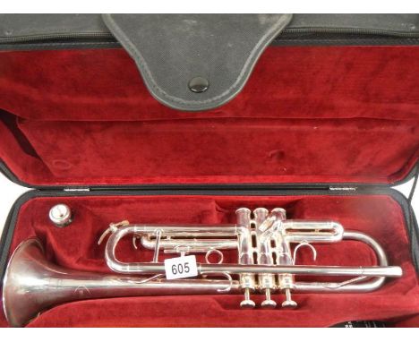 A Besson 1000 silver plate trumpet complete with mouthpiece and in good condition.