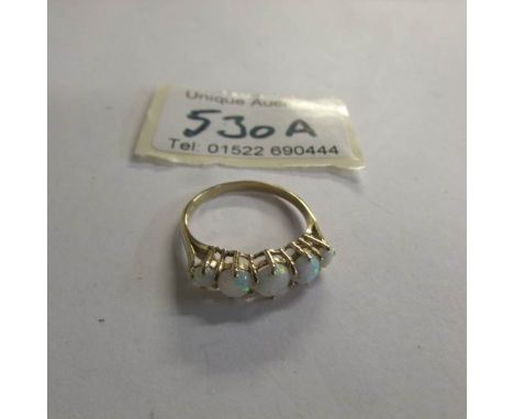 A 9ct gold 5 stone opal ring, size N.