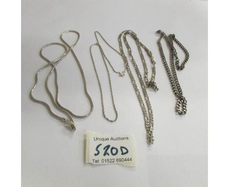 4 assorted silver chains, approximately 50 grams.
