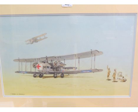 Barry K. Barnes - two aviation watercolours, Flying Boat and Red Cross Bi-planes, each signed, 21in. and 12in.