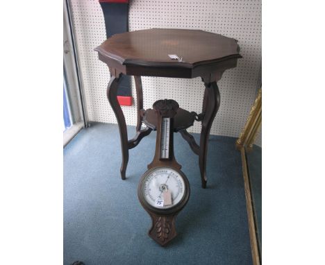 An Edwardian cross-banded mahogany centre table, on cabriole legs with braced undertier, 2ft. 4in. diameter together with an 