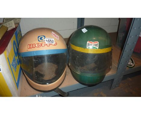 Two vintage motorcycle helmets Bieffe and Bueri sport. Not available for in-house P&amp;P 