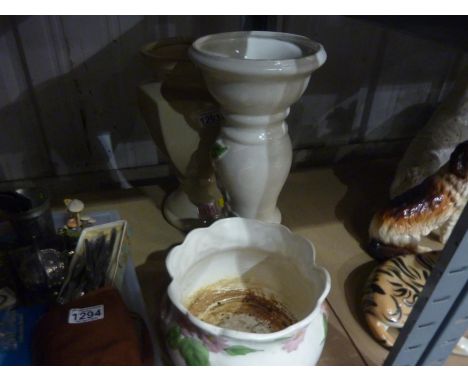 Ceramic planter on a stand and a large ceramic vase. Not available for in-house P&amp;P 