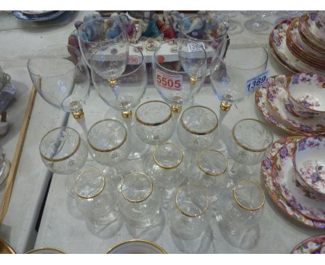 Six wine glasses with gilt decoration and others. Not available for in-house P&amp;P 