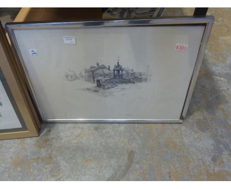 Goldart signed limited edition print of Lymm cross. Not available for in-house P&amp;P 