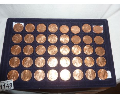 Forty pre decimal uncirculated pennies. UK P&amp;P Group 1 (£16+VAT for the first lot and £2+VAT for subsequent lots) 