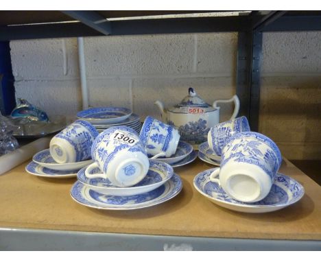 Blue and white tea service with two cabinet plates. Not available for in-house P&amp;P 