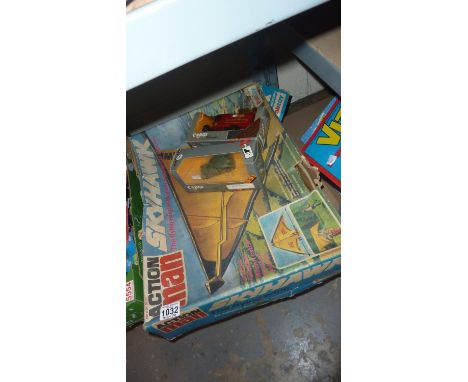 Action Man Skyhawk in box and a box of Corgi and Dinky diecast toys. Not available for in-house P&amp;P 