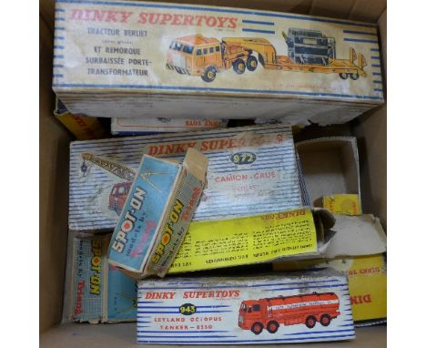 A collection of empty model vehicle boxes including Dinky