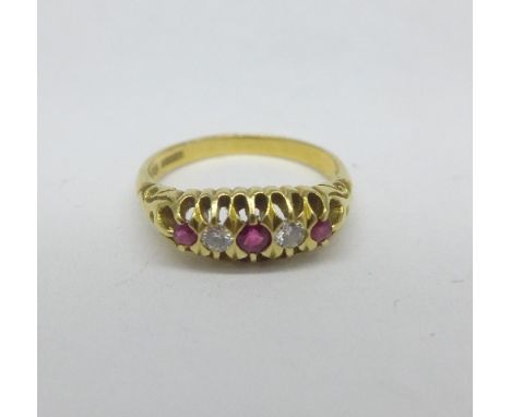 An 18ct gold, ruby and diamond ring, 3.7g, N