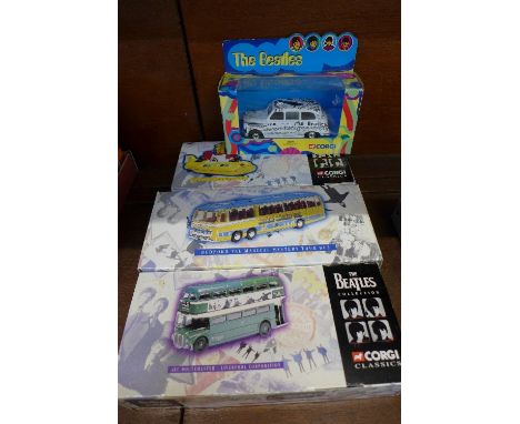 Four Corgi Beatles vehicles including Magical Mystery Tour coach