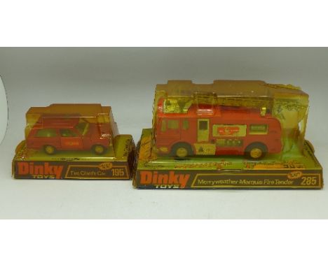 Two Dinky Toys; 285 Merryweather Marquis Fire Tender and 195 Fire Chief's Car, boxed