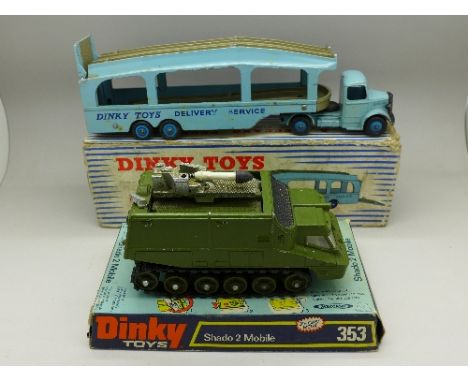 Two Dinky Toys; 582 Pullmore Car Transporter and 353 Shado 2 Mobile