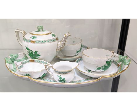 HEREND BREAKFAST SERVICE, tete a tete tea service comprising teapot, sugar bowl, milk jug and two cups and saucers. (6) 