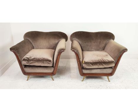 ARMCHAIRS, a pair, vintage 20th century Italian, velvet upholstery, 100cm W approx. (2) 