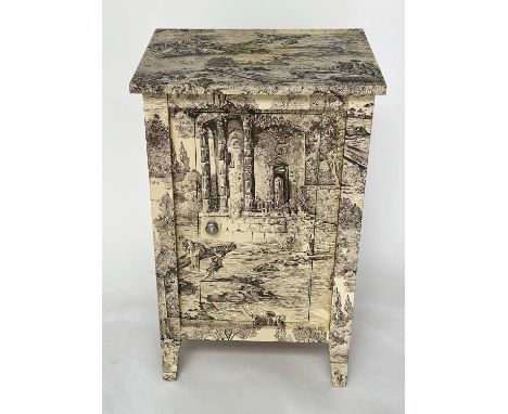 SIDE CABINET, French style decoupage toile de jouy print with single door, 50cm x 40cm x 80cm H. 