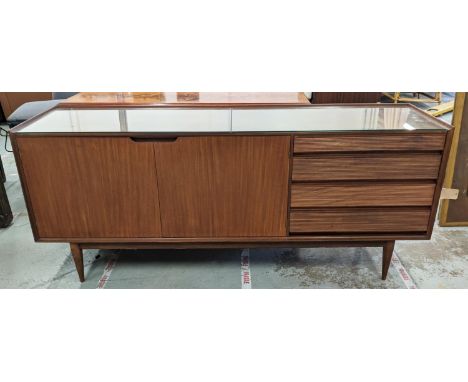 SIDEBOARD, vintage mid century, with later glass to top, 190.5cm x 48cm x 81.5cm. 