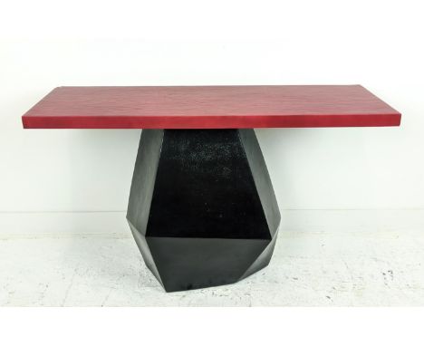 JULIAN CHICHESTER CUBE CONSOLE, red top on an angled base, 41cm D x 120cm W x 77cm H. 