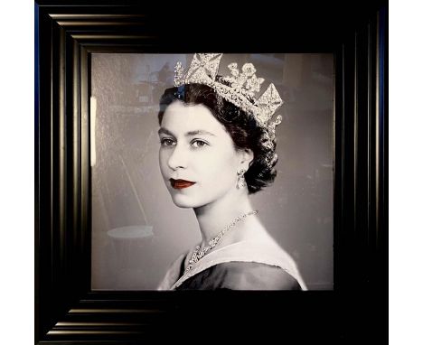 CONTEMPORARY SCHOOL PHOTO PRINT, of Elizabeth II, framed and glazed, 55cm H x 55cm. 