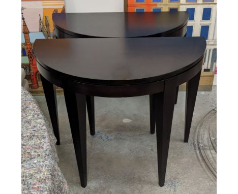 DEMI LUNE CONSOLE TABLES, two, Art Deco style, 92.5cm x 46cm x 76cm. (2) 