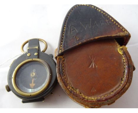 A cased WWI 1918 dated MK VIII Verners compass by E Koehn Geneve, in leather pouch