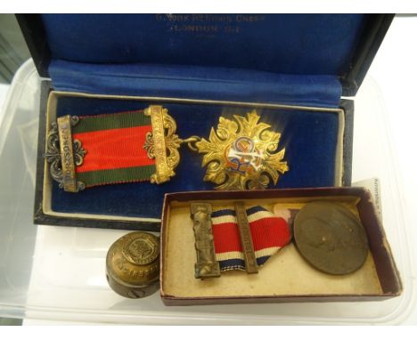 A boxed silver 1931 RAOB medal; together with a Kings medal & Royal Engineers trench art lighter