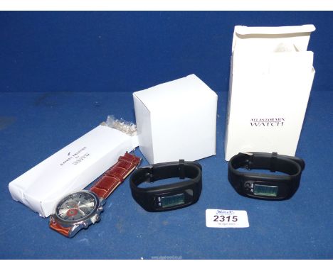 Three gents watches including boxed Daniel Hechter for Atlas and two pedometer watches.