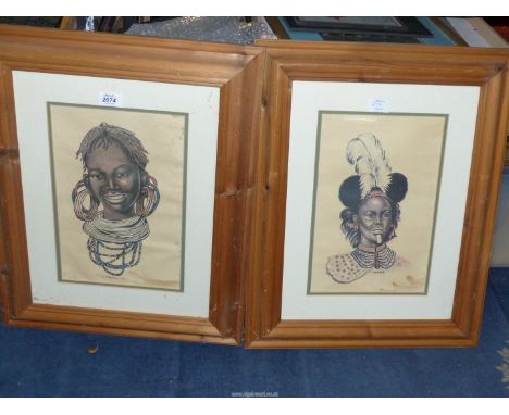 A pair of framed and mounted portrait Prints of Nilotic people from the Turkana Country North-West, Kenya, 18 3/4" x 23 1/4".