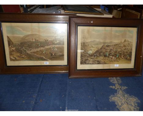 A Pair of wooden framed Engravings depicting hunting scenes, engraved by R. G. Reeve from the original drawings by W. P. Hode